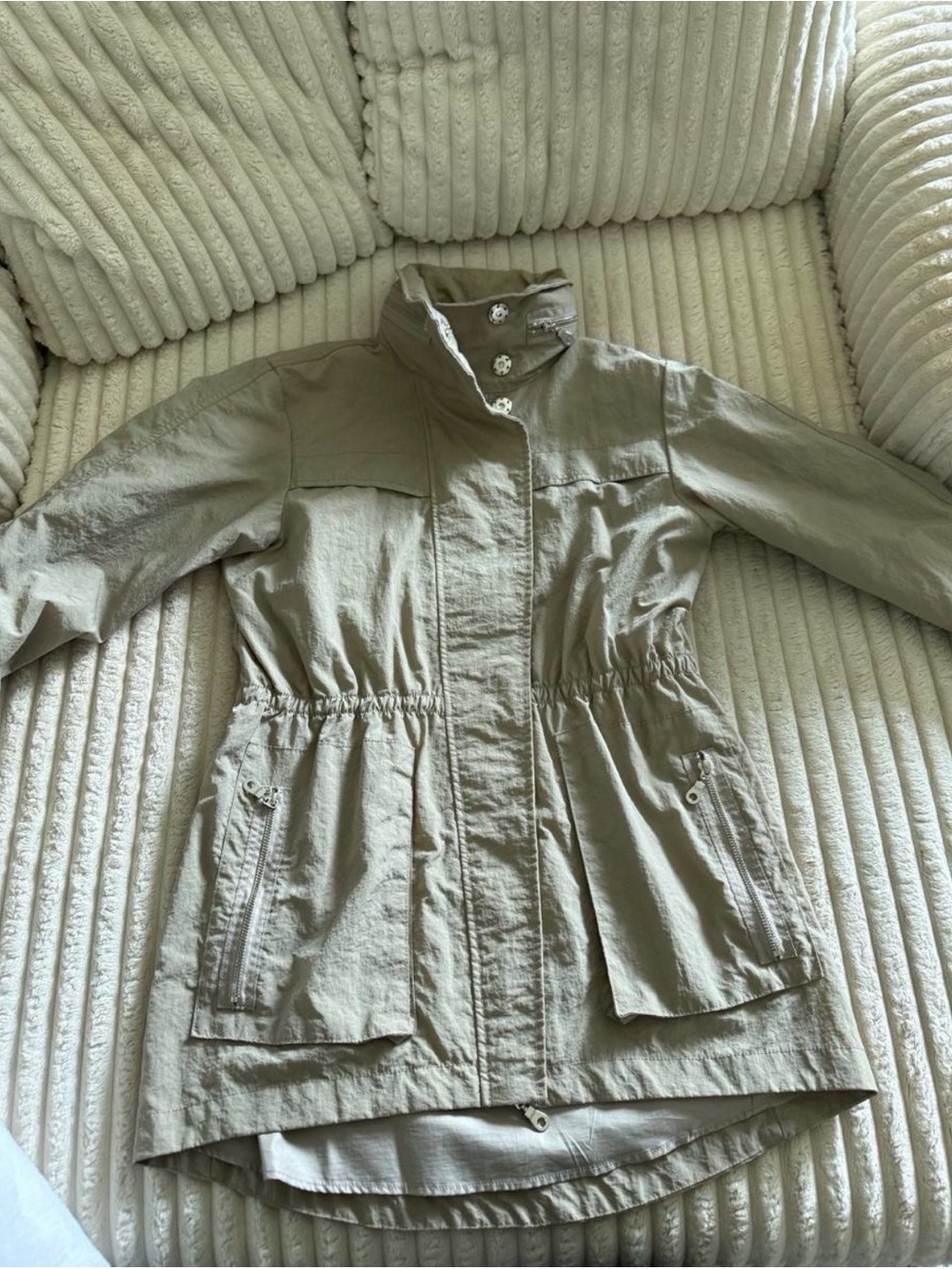 Women's Light Beige Utility Jacket with High Collar
